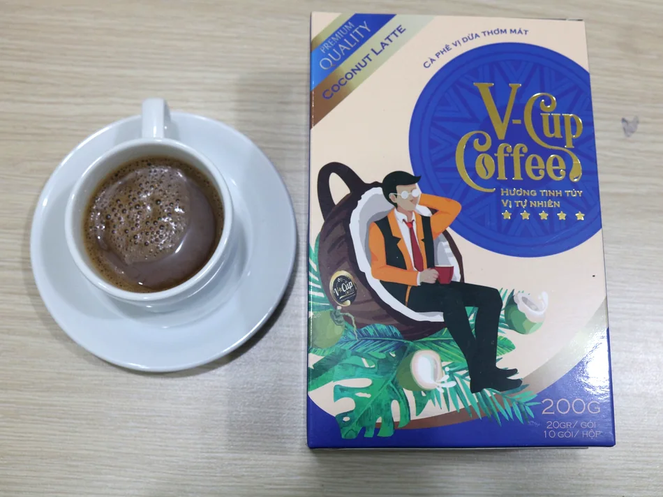 Example coconut latte instant coffee packaging